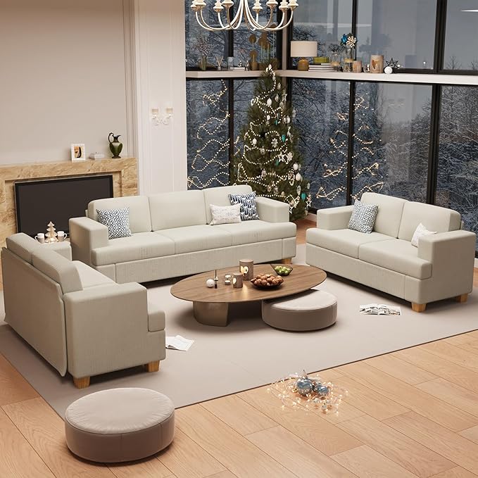 63" Corduroy Sofa Couch Loveseat for Living Room, Small Seep Seat Loveseat Sofa for Bedroom, Comfy Chenille Couch for Small Spaces, White Corduroy-CasaMuseHome