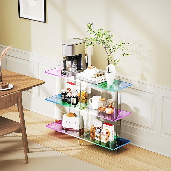 Acrylic Bookshelf, Small 3 Tier Open Bookcase for Small Spaces,Sofa Table, Hallway Entry Table for Home Living Room (Iridescent, 39.4" x 11.8" x 31.5)-CasaMuseHome