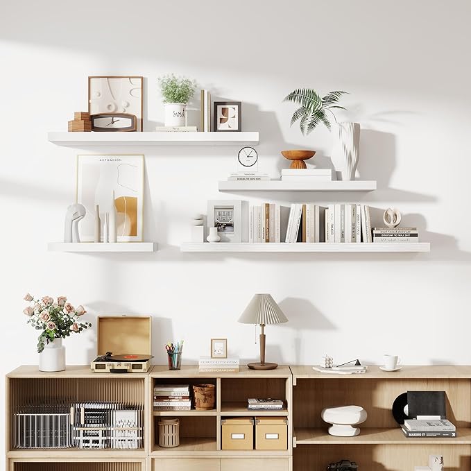 48 Inch Floating Shelves, 12 Inch Deep Floating Shelves for Wall, Floating Shelf with Invisible Brackets, Deep Wall Shelves for Bathroom, Bedroom, Living Room, 1 Pack, White-CasaMuseHome