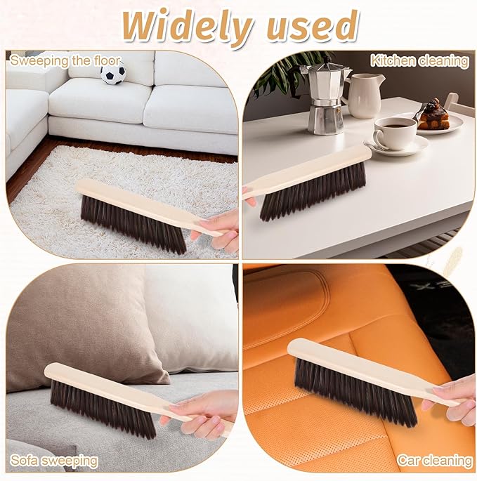8 Pieces Woooden Dust Brush Hand Broom Bulk Bench Brush with Long Wood Handle Soft Bristle Whisk Broom for Counter Bed Sofa Bench Car Fireplace Clothes Household Cleaning-CasaMuseHome