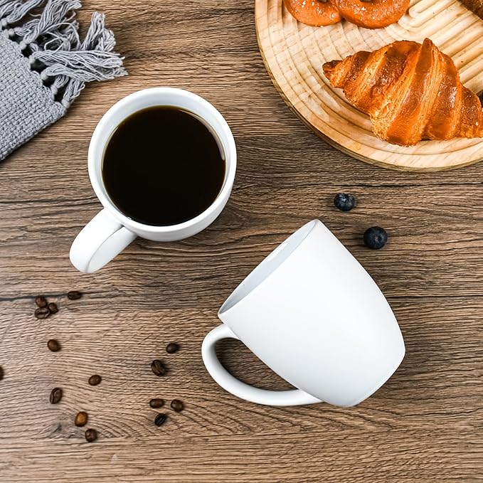 16oz Coffee Mugs Set of 6, Large Ceramic Modern Coffee Mugs With Handle For Tea,Latte,Cappuccino,Cocoa. Dishwasher.Microwave Safe (Matte White)-CasaMuseHome