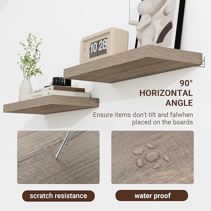 48 Inch Floating Shelves, 3D Textured Wood Grain, 48"x9.25"x1.5" Inch Deep Floating Shelves for Wall, Wooden Shelves for Bathroom, Bedroom, Living Room, Vintage Gray Oak-CasaMuseHome