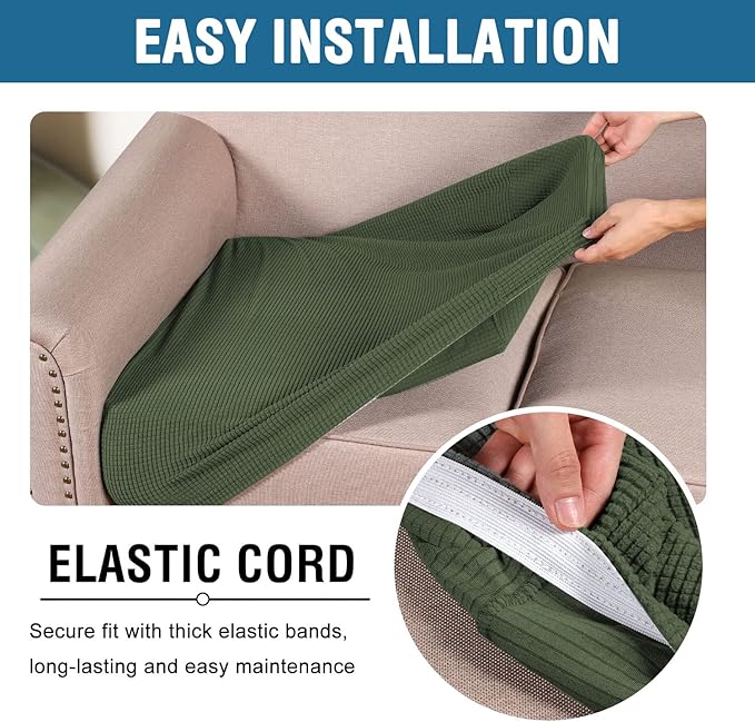 H.VERSAILTEX Super Stretch Individual Seat Cushion Covers Sofa Covers Couch Slipcover Sets Thick Jacquard Textured Twill Fabric (3 Piece Sofa Cushion Covers, Bronze Green)-CasaMuseHome