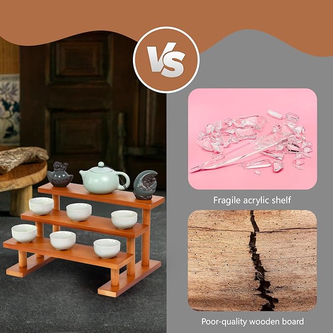 3 Tier Wooden Display Riser Stand Perfume Organizer, Dessert Table Display Set, Solid Wood Food Display Stands for Party, Bamboo Rustic Solid Wood Shelf for Cupcakes, Perfume, Cologne, Spiece-CasaMuseHome