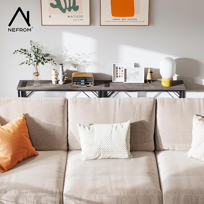 31.5‘’ Console Table, Skinny Entryway Table with Fast-Charging Station, Narrow Long Sofa Table, Behind Slim Couch Table for Entrance, Hallway, Living Room Decor ST-GY80-1-CasaMuseHome