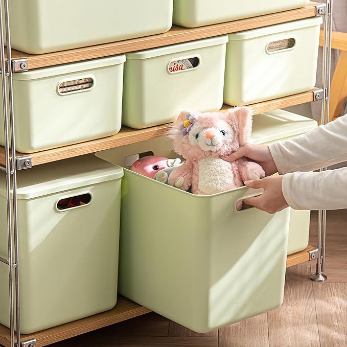 4 pack large plastic White storage bins Baskets, Toy Box Chest with Lids and Handle，Organizer Containers for Baby，Kids,snacks,Nursery，Shelves，Playroom, Bedroom，Office,Closet，home-CasaMuseHome