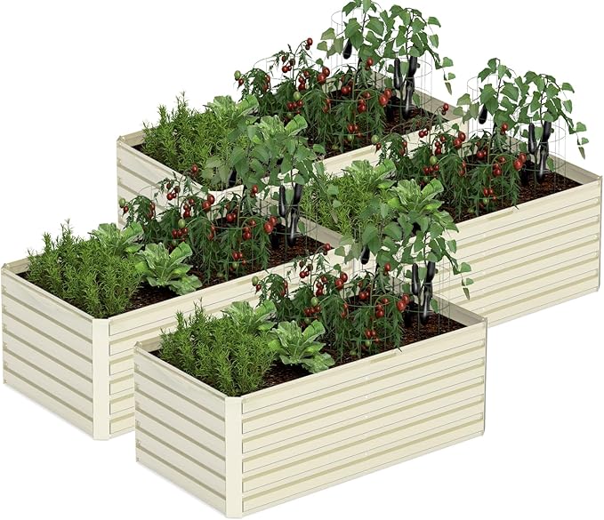 6x3x2 ft Raised Garden Bed, Large Metal Planter Raised Beds, Planters for Outdoor Plants for Vegetables, Flowers, Herbs, Fruits, and Succulents.(4 Pcs, Yellow)-CasaMuseHome