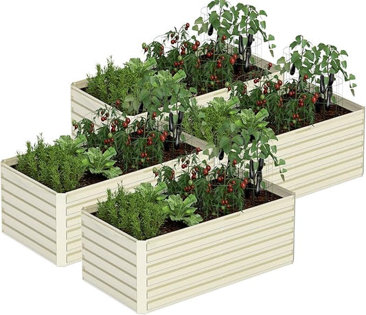 6x3x2 ft Raised Garden Bed, Large Metal Planter Raised Beds, Planters for Outdoor Plants for Vegetables, Flowers, Herbs, Fruits, and Succulents.(4 Pcs, Yellow)-CasaMuseHome