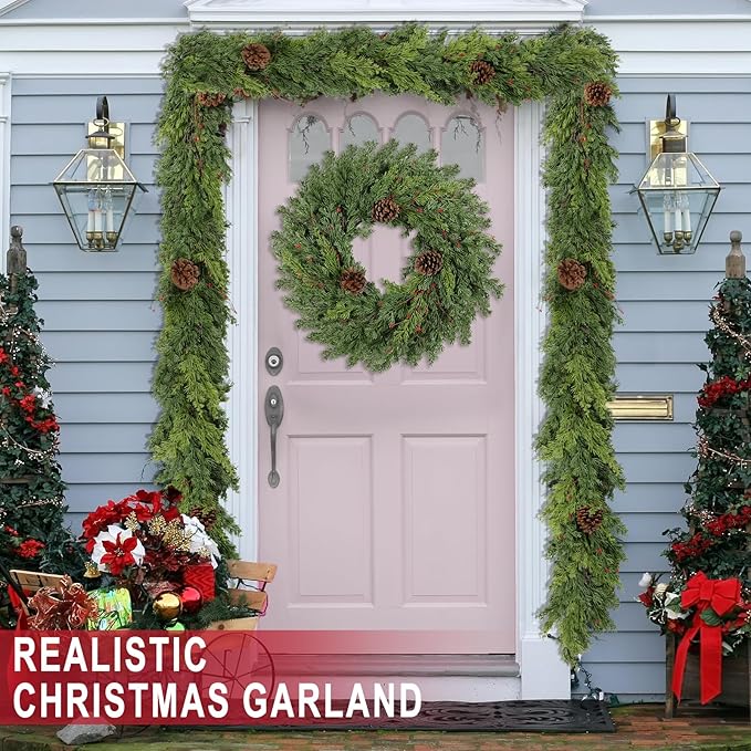 6 Ft Real Touch Christmas Garland Indoor with Pine Cone,Thick and Lush，Soft Bendable Mantle Garland Christmas, Lifelike Cedar Garland, Christmas Garland for Mantle,Indoor Christmas Decorations-CasaMuseHome