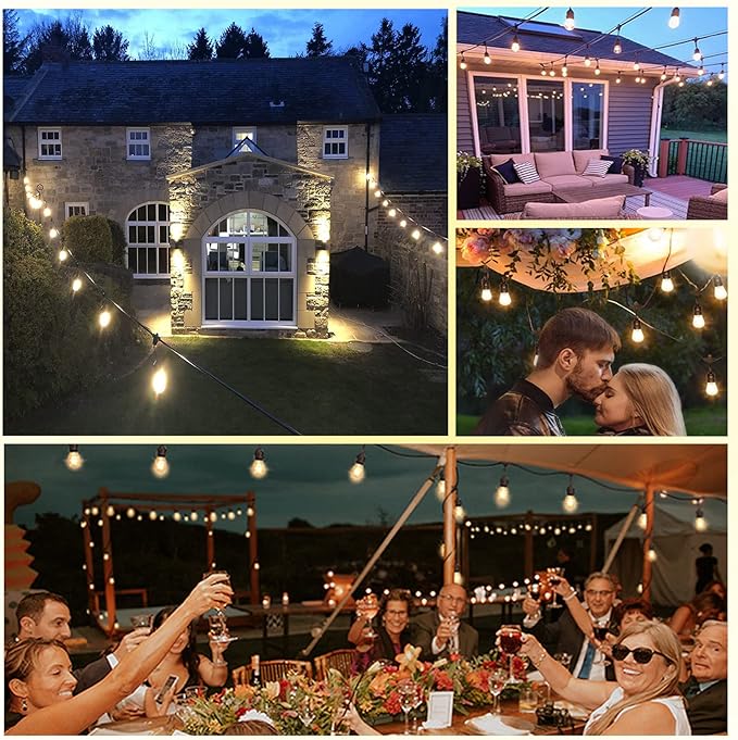 48FT Outdoor String Lights LED Heavy-Duty Waterproof Patio Lights with 16 Shatterproof Plastic 2200K Warm White Bulbs for Patio Gazebo Pergola Cafe Market Bistro-CasaMuseHome