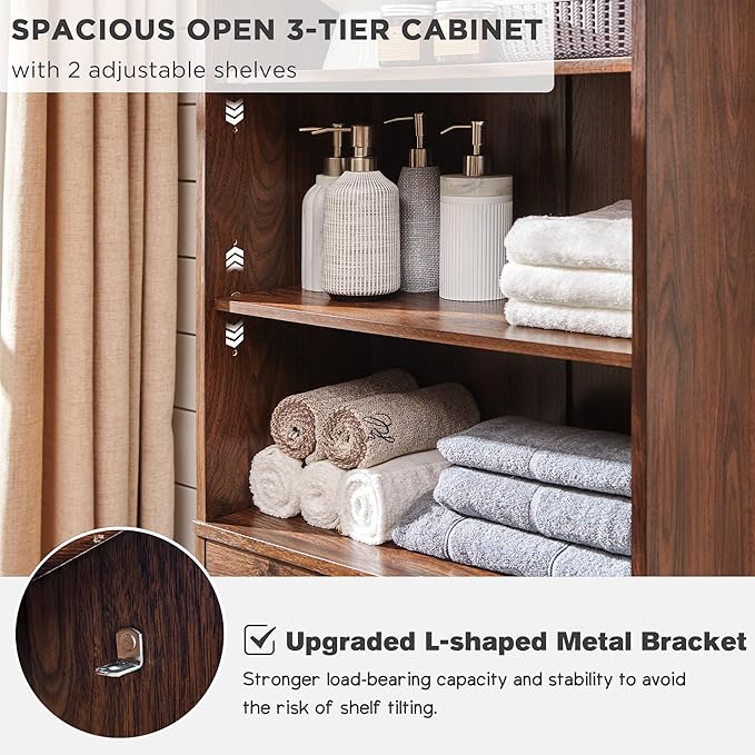 72" Tall Bathroom Storage Cabinet, Farmhouse Storage Cabinet with Adjustable Shelves, Barn Door & 2 Drawers, Cabinet for Bathroom, Living Room & Kitchen, Brown-CasaMuseHome