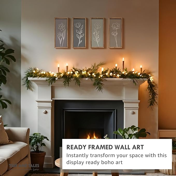 3D Wooden Floral Bathroom Wall Decor (Set of 4) Lightweight, Ready-to-Hang Framed Wall Art For Living Room, Bedroom, or Office - Premium Boho Botanical Farmhouse Decorations - Gift-Boxed-CasaMuseHome