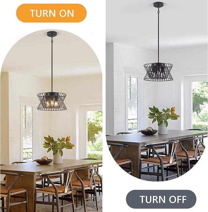 3-Lights Black Pendant Light Vintage Geometric Chandelier Light Fixture Adjustable Metal Lighting Fixtures for Kitchen Room Dining Room Foyer-CasaMuseHome