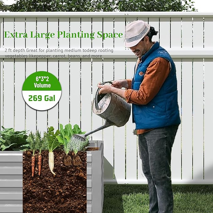 6x3x2 ft Raised Garden Bed, Large Metal Planter Raised Beds, Planters for Outdoor Plants for Vegetables, Flowers, Herbs, Fruits, and Succulents.(2 Pcs)-CasaMuseHome