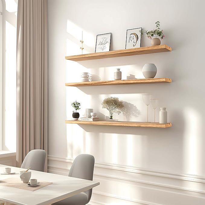 36 Inch Floating Shelves for Wall Rustic Light Wood Wall Shelves for Bedroom Set of 4-CasaMuseHome