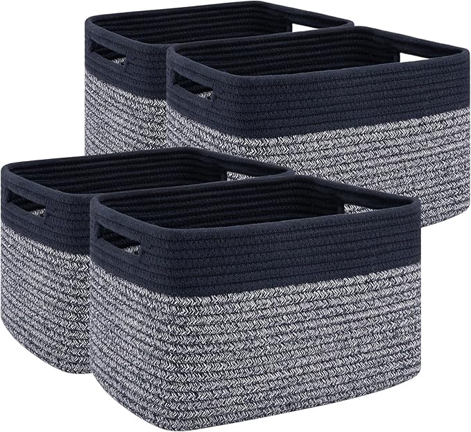 4 Pack Storage Baskets for Organizing, Woven Baskets for Shelves - Perfect for Toys, Books, Towels, and Clothes, Durable Gift Basket Bins Toy Storage, 13''L x9''W x7.8''H, Blue and Grey-CasaMuseHome