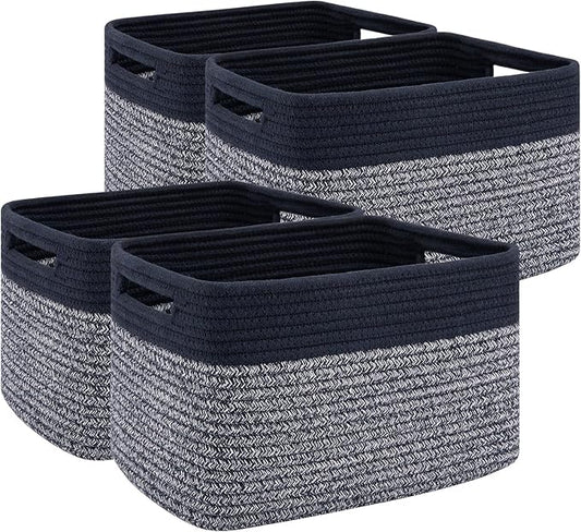 4 Pack Storage Baskets for Organizing, Woven Baskets for Shelves - Perfect for Toys, Books, Towels, and Clothes, Durable Gift Basket Bins Toy Storage, 13''L x9''W x7.8''H, Blue and Grey-CasaMuseHome