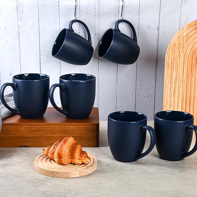 16oz Coffee Mugs Set of 6, Large Ceramic Modern Coffee Mugs With Handle For Tea,Latte,Cappuccino,Cocoa. Dishwasher.Microwave Safe (Matte Blue)-CasaMuseHome