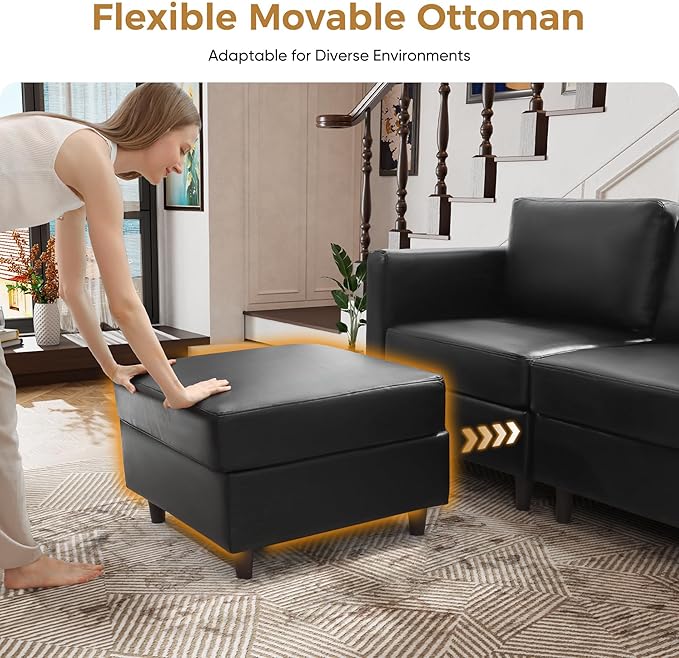 118.5" Luxury Modular Sleeper Sofa Bed with Storage Seat, 8 Seat Sectional Couch Deep Seat with Reversible Chaises & Removable Cover - Black Faux Leather-CasaMuseHome