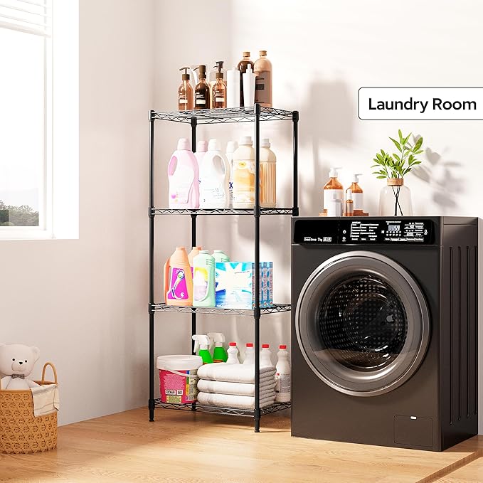 4 Tiers Shelf Metal Storage Shelves Wire Rack Closet Organizers with Wheel for Garage Kitchen Bathroom Laundry Black 11.8" D x 17.7" W x 41.9" H-CasaMuseHome