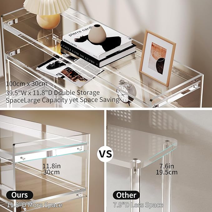 Acrylic Console Table, Entryway Table with Storage Shelves (1, 39.4 * 31.5 * 11.7) (Clear)-CasaMuseHome