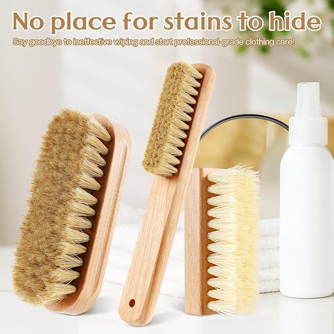 3 Pcs Wood Laundry Stain Brush Stain Remover Brushes with Boar Bristle Small Stain Brush for Clothes for Scrubbing Stains from Furniture Fabric Leather(3 Pcs F)-CasaMuseHome