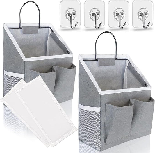 2pcs Small Wall Hanging Baskets for Organizing, Wall Hanging Storage Bag as Over the Door Organizer, Wall File Organizer, Rv Storage and Organization. For Bedroom, Office, Camper (Gray)-CasaMuseHome
