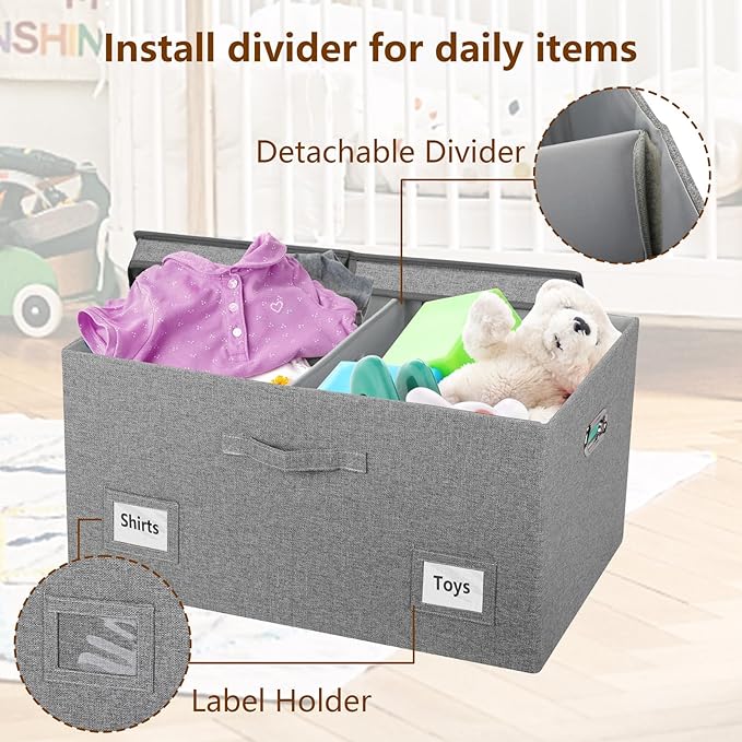 75 Quarts Extra Large Decorative Storage Bins with Lids, 1 Pack Gray Collapsible Storage Bins with Lids, Stackable Storage Bins Decorative Box Storage With Lid Extra Large-CasaMuseHome