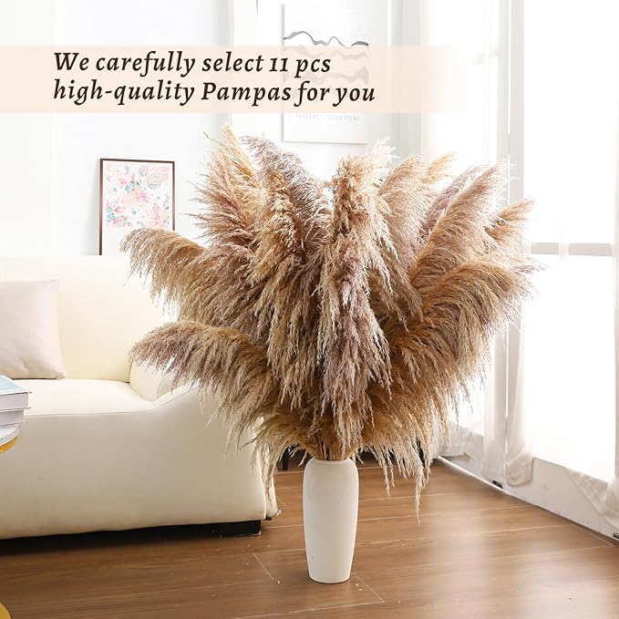 46" inch 11 Stems Natural Pampas Grass Tall Decor,Pompas Grass,Large Borwn Tall Pampas Grass for Floor Vase,Wedding Decorations,Party,Boho Home Decor,and Creating a Boho Ambiance-CasaMuseHome