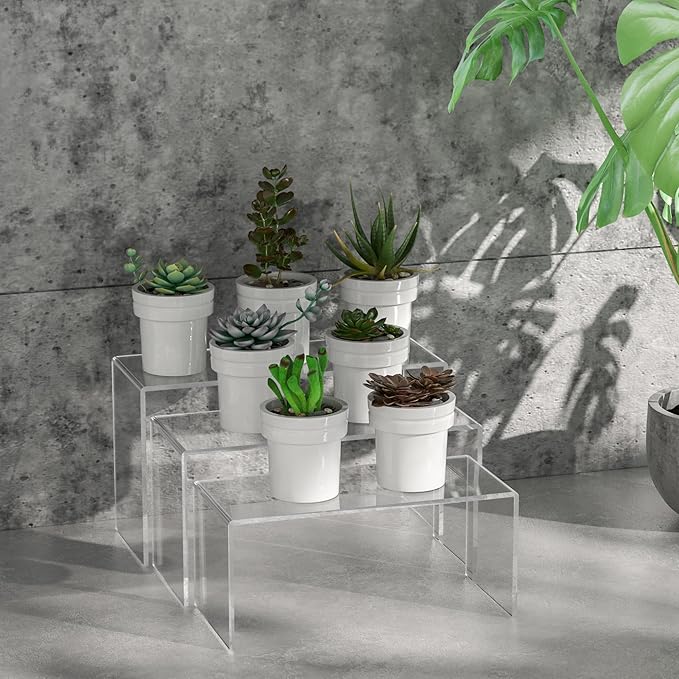 Acrylic Display Risers 6pcs, Clear Rectangular Display Organizer Stands, Acrylic Display for Funko Pop Figure, Desserts, Cupcake, Toys, Collectibles, Merchandises - 7.5''x8''x8.5''x9''x9.5''x10''-CasaMuseHome