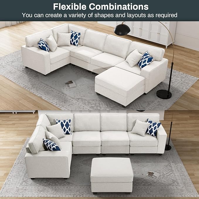 L Lengend Vansen Modular Sectional Sofa U Shaped Couch with Ottoman Modern Reversible Corner Sectional Couch for Living Room (Cream, U Shaped Sofa-1)-CasaMuseHome