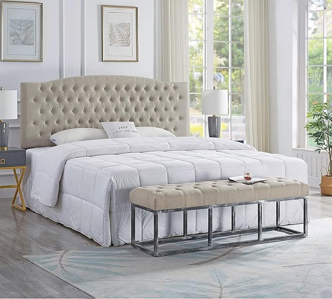 24KF Upholstered Tufted Button Linen Fabric Headboard,Comfortable Fashional Headboard King/CA King Size,Linen-CasaMuseHome