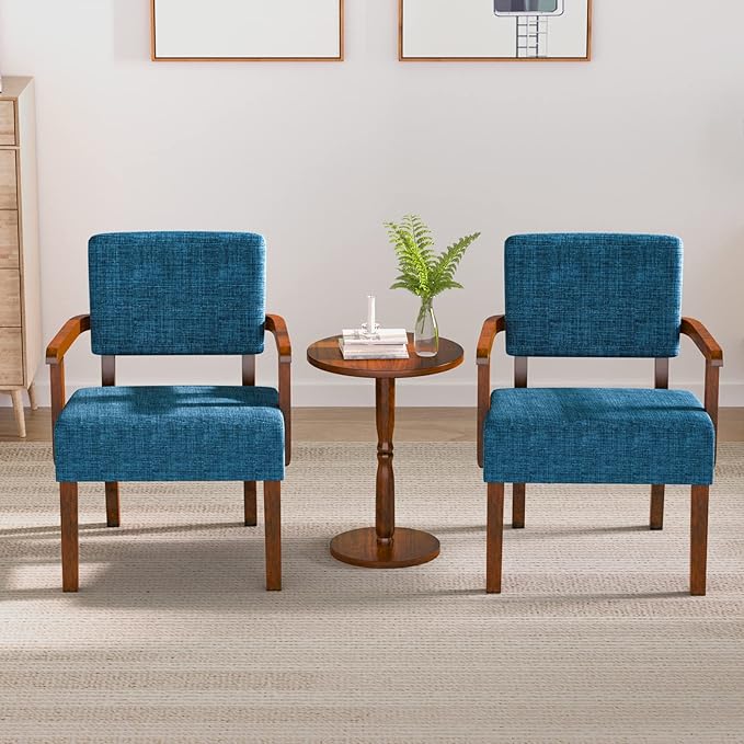Accent Chair Set of 2 with Table, Living Room Chairs with Soft Seat and Armrests for Living Room Bedroom Reading Room Waiting Room, Lake Blue (AC01)-CasaMuseHome