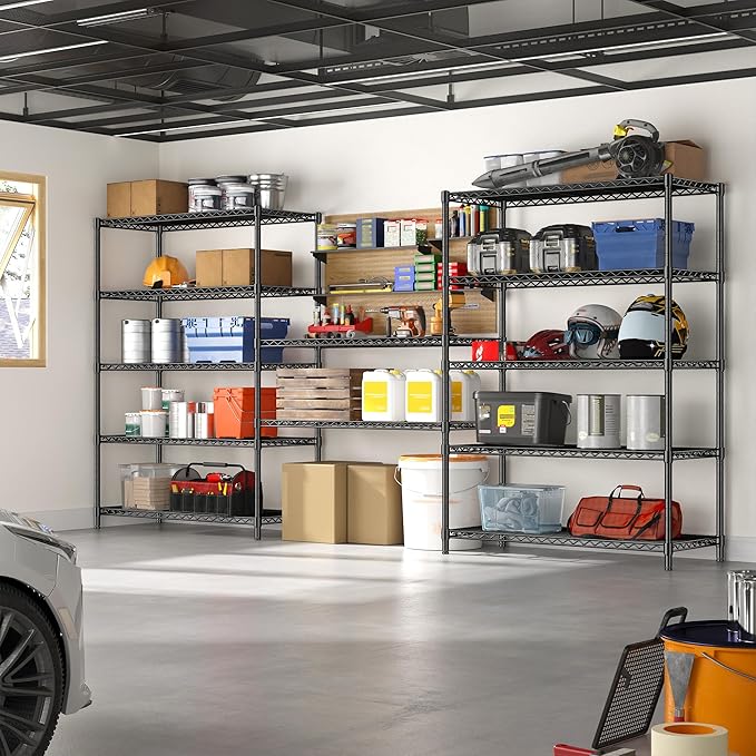 5 Tier Storage Shelves 71"H Wire Shelving Adjustable Metal Shelving,1000LBS Pantry Shelves Sturdy Steel Wire Shelf for Kitchen Commercial Pantry Garage Warehouse ,71"H X35.5"W X13.8"D, Black-CasaMuseHome