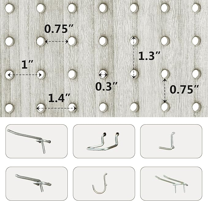 6 Panel Pegboard Room Divider, 5.6Ft Pegboard Display Folding Privacy Screens, Wood Room Divider Peg Board Display Freestanding for Trade Show Craft Show Home Wall Organizer, Retro White-CasaMuseHome