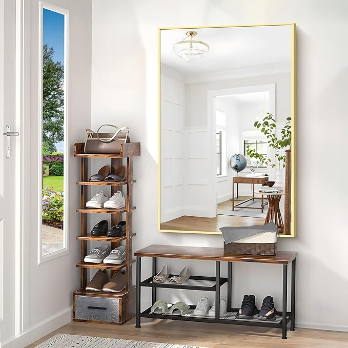 40x60inch Gold Bathroom Mirror, Gold Rectangle Mirror with Frame, Large Rectangular Wall Mirrors for Bathroom, Living Room, Hair Salon, Big Farmhouse Mirror Hang Horizontal/Vertical-CasaMuseHome