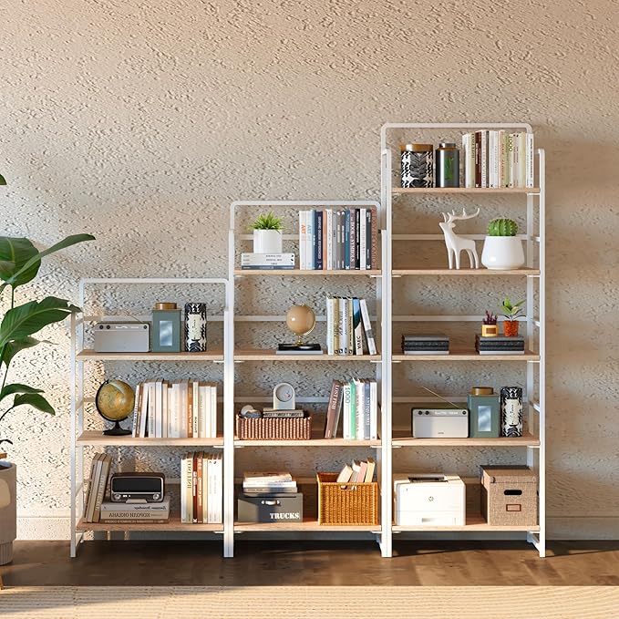 4NM No Assembly Foldable Bookshelf, 3-Shelf Collapsible Bookcase Storage for Small Spaces, 42.1" H, Natural White-CasaMuseHome