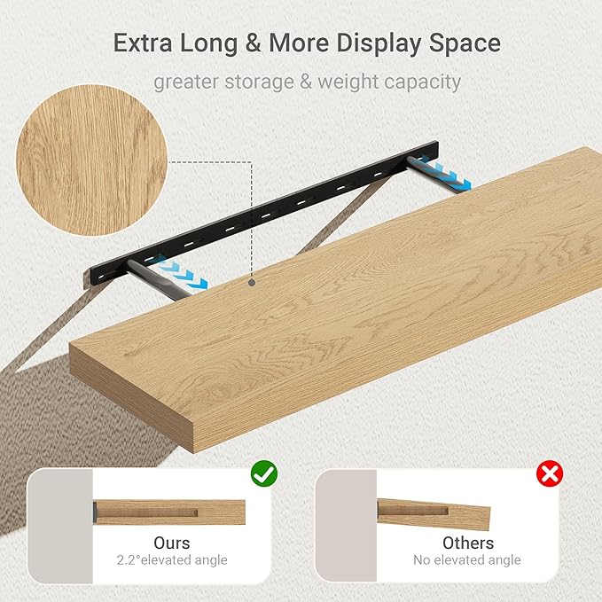 10 inches Deep Floating Shelves 36 inch Long, Large Oak Wall Shelves Heavy Duty 70 lbs for Bedroom, Bathroom, Living Room, Kitchen, Office, Modern Shelf Home Decor with Invisible Bracket-CasaMuseHome