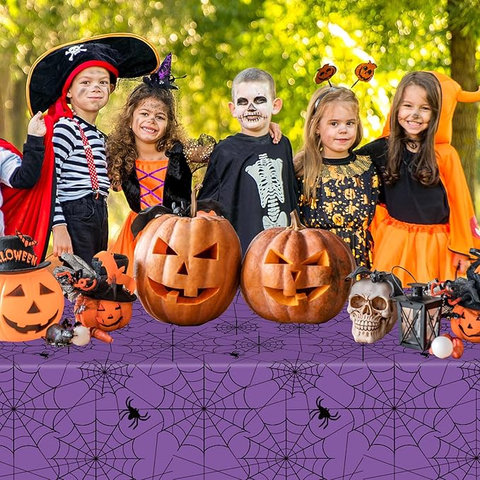 2 Pcs Halloween Tablecloth - Plastic Halloweens Spider Webs Table Cloth, Purple Disposable Rectangle Spiderweb Table Cover for Halloween Party Decorations Supplies Favors Tables Decor, 108 x 54 Inch-CasaMuseHome