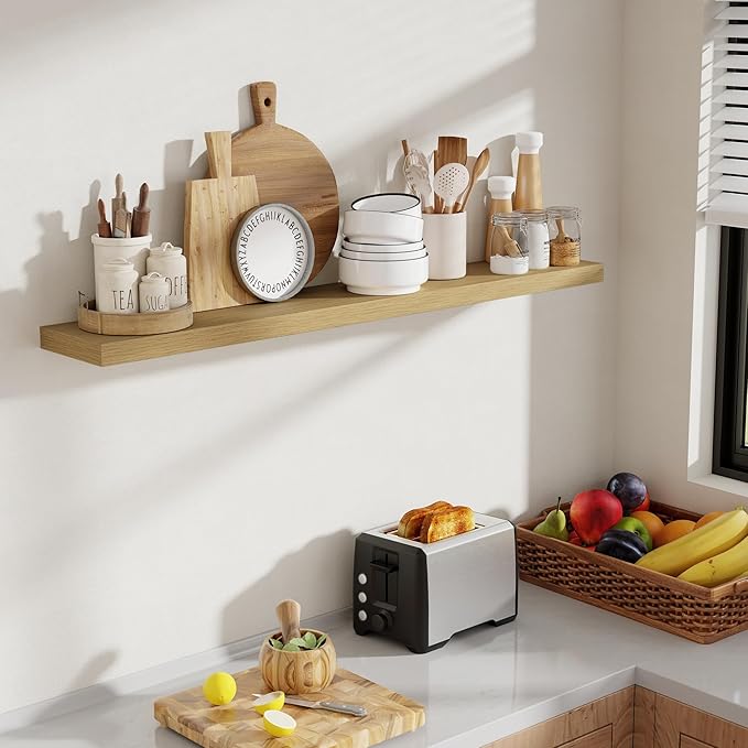 48 Inch Floating Shelves, 8 Inch Deep Floating Shelves for Wall, Hanging Shelf with Invisible Brackets, Deep Shelves for Bathroom, Bedroom, Living Room, Oak, Set of 1-CasaMuseHome