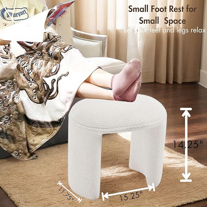 3-Piece 53" Comfy Upholstered Dining Bench with 2 Ottomans, Accent Waterfall Bench Modern End of Bed Entryway Bench Vanity Stool, White Chenille-CasaMuseHome