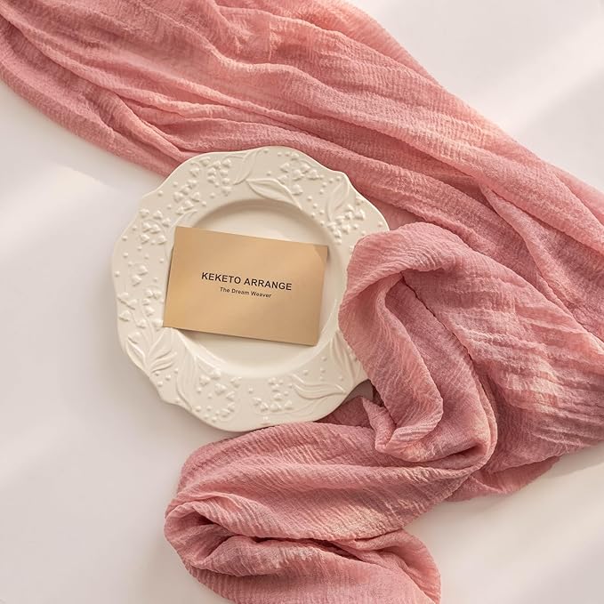 3pcs Cheesecloth Table Runner Dusty Rose Gauze 120 Inch 10 FT Rustic Boho Cheese Cloth Runner for Wedding Baby Shower Bridal Shower Party Long Sheer Centerpiece Fall Home Decoration-CasaMuseHome