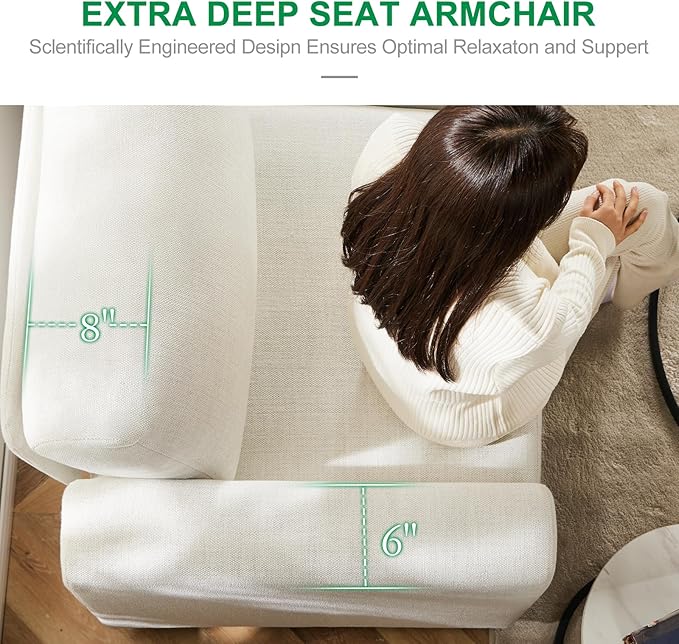 38.5 Oversized Accent Chair with Storage Beige Set of 2, Single Modern Accent Sofa Chair with Arms for Apartment Living Room Linen(21" Deep Seat)-CasaMuseHome