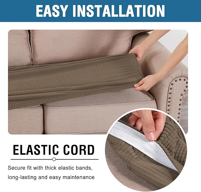 H.VERSAILTEX Super Stretch Individual Seat Cushion Covers Sofa Covers Couch Slipcover Sets Thick Jacquard Textured Twill Fabric (3 Piece Sofa Cushion Covers, Macchiato)-CasaMuseHome