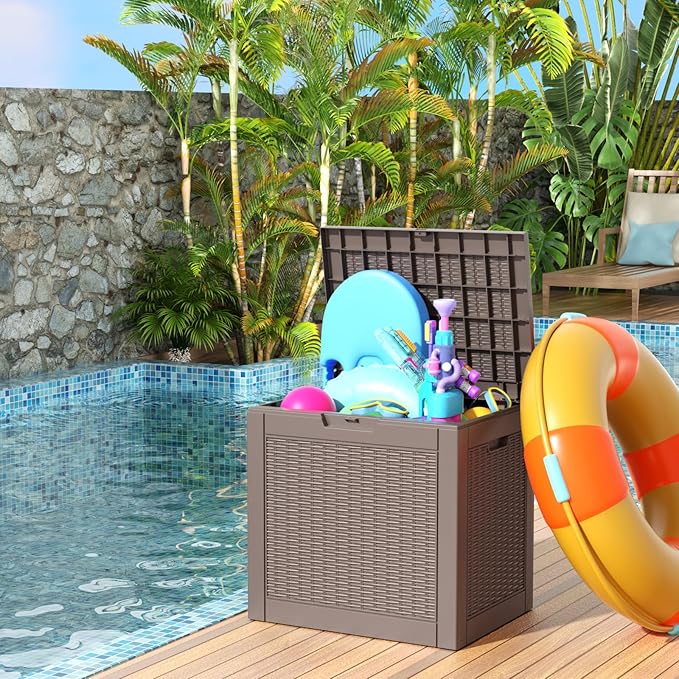 30 Gallon Resin Deck Box, Lockable Patio Outdoor Storage Box for Furniture, Garden Tools and Tools Storage, Waterproof Outside Storage Boxes - Grey-CasaMuseHome