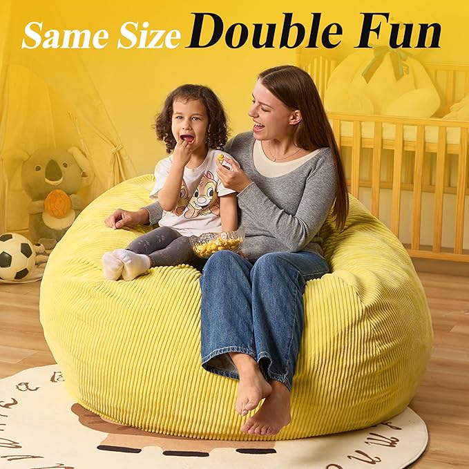 3.5FT Bean Bag Chairs Teardrop Bean Bag Chair for Adults Beanbag Chair with Memory Foam Filled Machine Washable Cover for Living Room, Bedroom (Large,Yellow)-CasaMuseHome