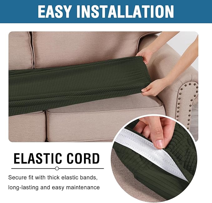 H.VERSAILTEX Super Stretch Individual Seat Cushion Covers Sofa Covers Couch Cushion Covers Slipcover Sets Thick Jacquard Textured Twill Fabric (1 Piece Sofa Cushion Cover, Olive)-CasaMuseHome