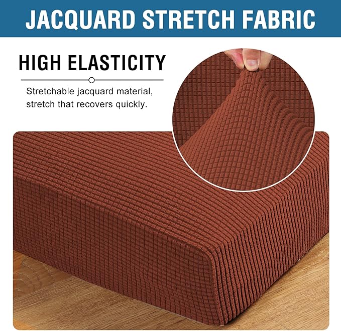 H.VERSAILTEX Super Stretch Individual Seat Cushion Covers Sofa Covers Couch Cushion Covers Slipcover Sets Thick Jacquard Textured Twill Fabric (2 Piece Medium Sofa Cushion Covers, Rust)-CasaMuseHome