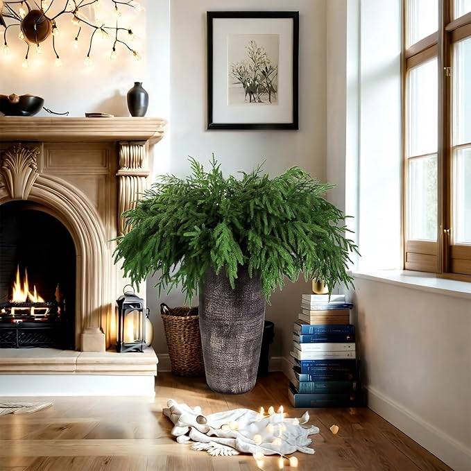 12Pcs Artificial Norfolk Pine Branches 36" Plastic Christmas Plants Decor Faux Greenery Stems Pine Picks Outdoor Faux Plants UV Resistant for Xmas Indoor, Front Porch Home Décor (12, 36inch)-CasaMuseHome