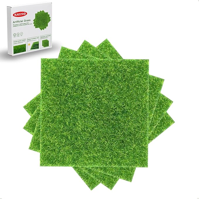 4 Packs 6 X 6 Inch Fake Grass Decor for Crafts, Artificial Grass for Dollhouse Miniature Ornament Projects, Model Turf Grass for DIY Fairy Garden Accessories and Decor Kit-CasaMuseHome